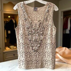 VTG | C Oliver | Beige | Crochet | Metallic Embellishment | Tank Top | *NWOT
